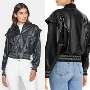 HOST PICK $898 Joie Temis B Ruffle Caviar Black Lamb Leather Bomber Jacket Small